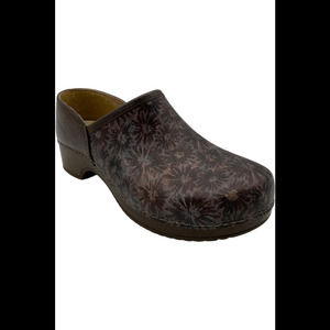 Dansko Leather or Suede Clogs Brenna Brown Tooled - Medium